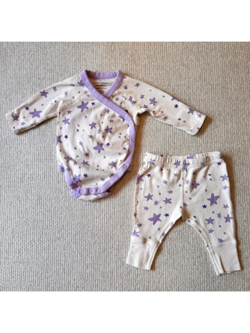 Hanna Andersson Moon & Back Set 0-3 Month Baby Outfit Purple Star Organic Cotton